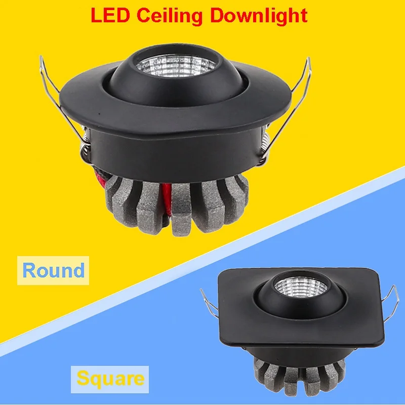 

2PCS New Design Adjustable Round Square Recessed LED COB Downlight 3W AC90-260V DC12V LED Ceiling Spot Light LED Ceiling Lamp