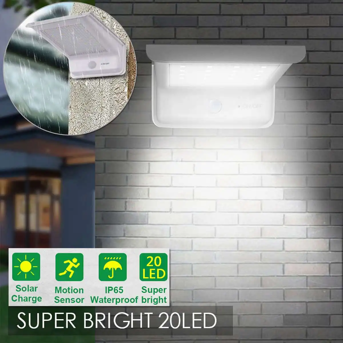 Водонепроницаемый уличный светильник на солнечной батарее 20 светодиодов 1/2/4