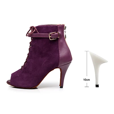 Purple 10cm Осенне-зимние модели танцевальной обуви латинский танец самба обувь Сальса Танцевальная бальная обувь фиолетовый/черный Тип рыбий рот сапоги - Цвет: Purple 10cm