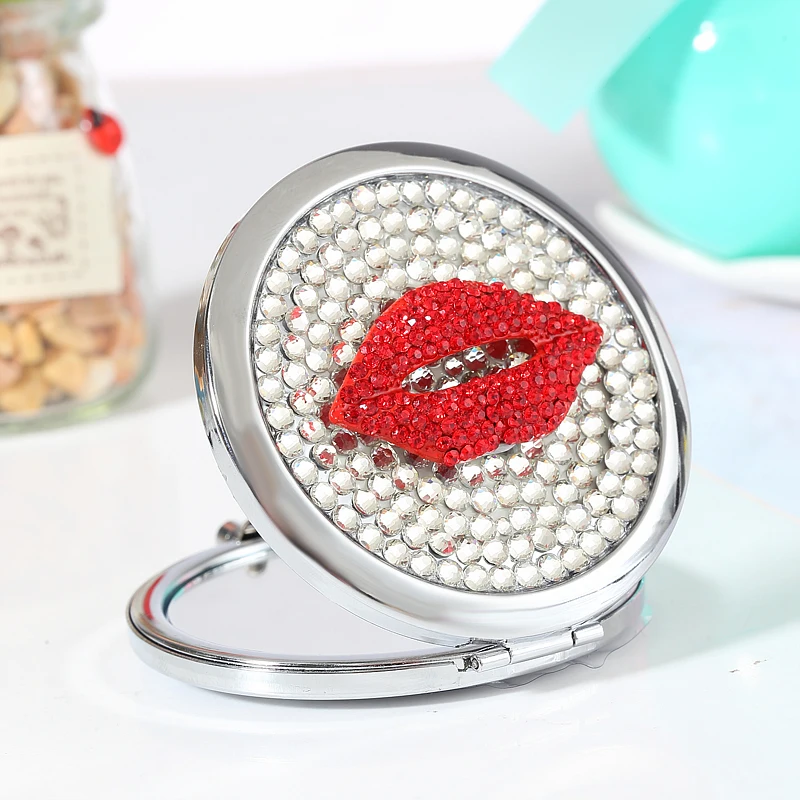 Украшенное кристаллами интимные губы мини карманное зеркало для красоты