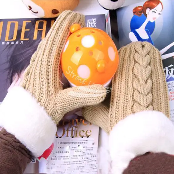 2013 Cute Mitten Thick Winter Mittens Knitted Wool Warm Fur Gloves for Women 6 Colors 9428 | Аксессуары для одежды