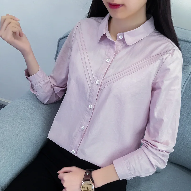 100% хлопок женские блузки рубашки топы повседневное Плиссированное узкая по