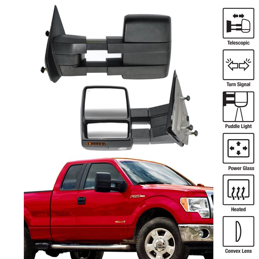 Подходит для 2007- Ford F150 пикап буксировочная мощность с подогревом буксировочные зеркала комплект пара сигнальная лужа