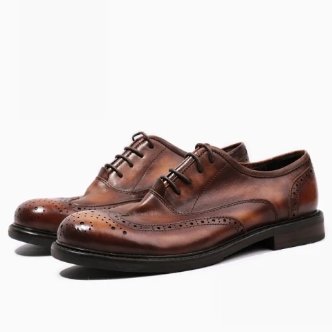 Carved Brown Мужские оксфорды ручной работы в винтажном стиле; Роскошная брендовая мужская повседневная обувь с перфорацией типа «броги» в стиле ретро из натуральной кожи с круглым носком; официальная обувь - Цвет: Carved Brown