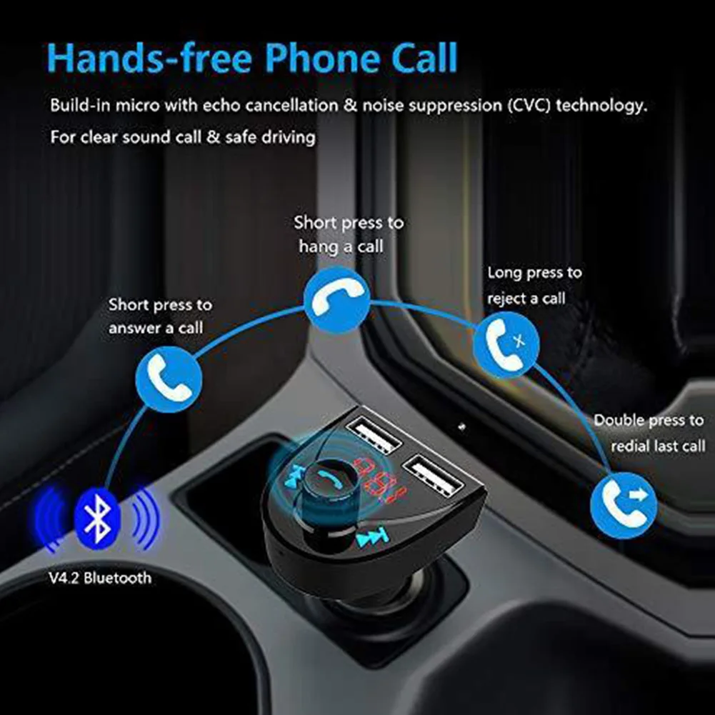 Dual USB Port FM Car Wireless Bluetooth Transmitter Receiver Music Adapter Radio Audio Calling Hands Free | Электроника