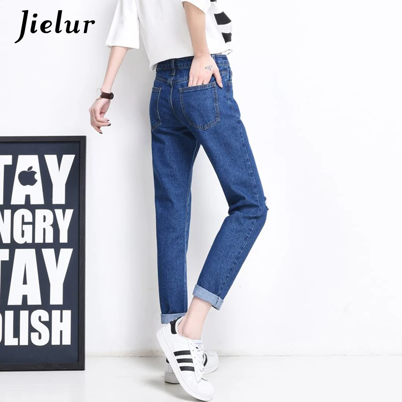 

Jielur 2020 Fashion Jeans for Women BF Slim Casual High Waist Torn Jeans Holes Ankle-length Denim Harem Pants Lady Trousers S-XL