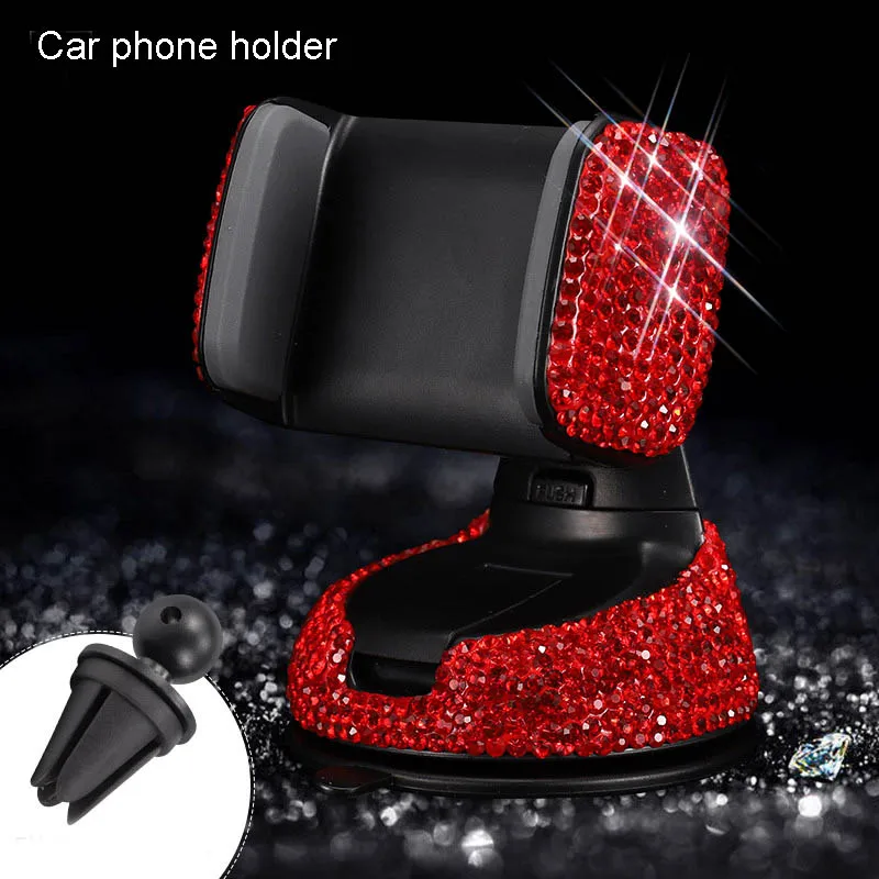 1pc phone holder Красный горный хрусталь, аксессуары для салона автомобиля для женщин, Алмазный чехол на руль, кристалл, автомобильный держатель, брелок, коробка для салфеток - Название цвета: 1pc phone holder