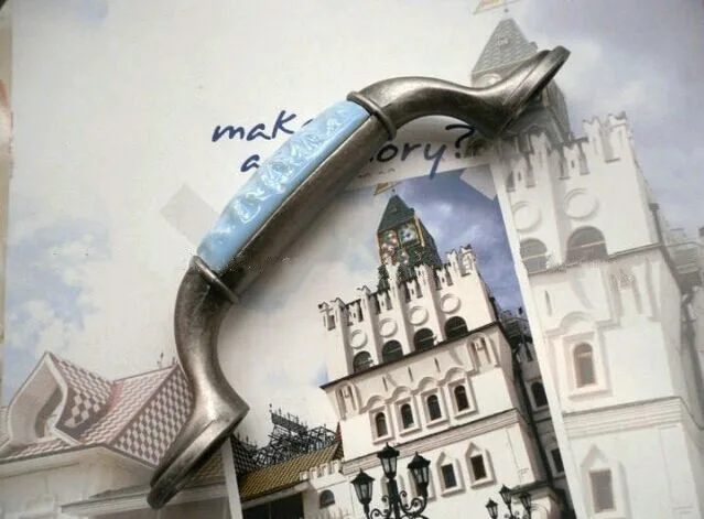 96 мм синие ручки для комода круглые ящиков керамические кухонного шкафа античные