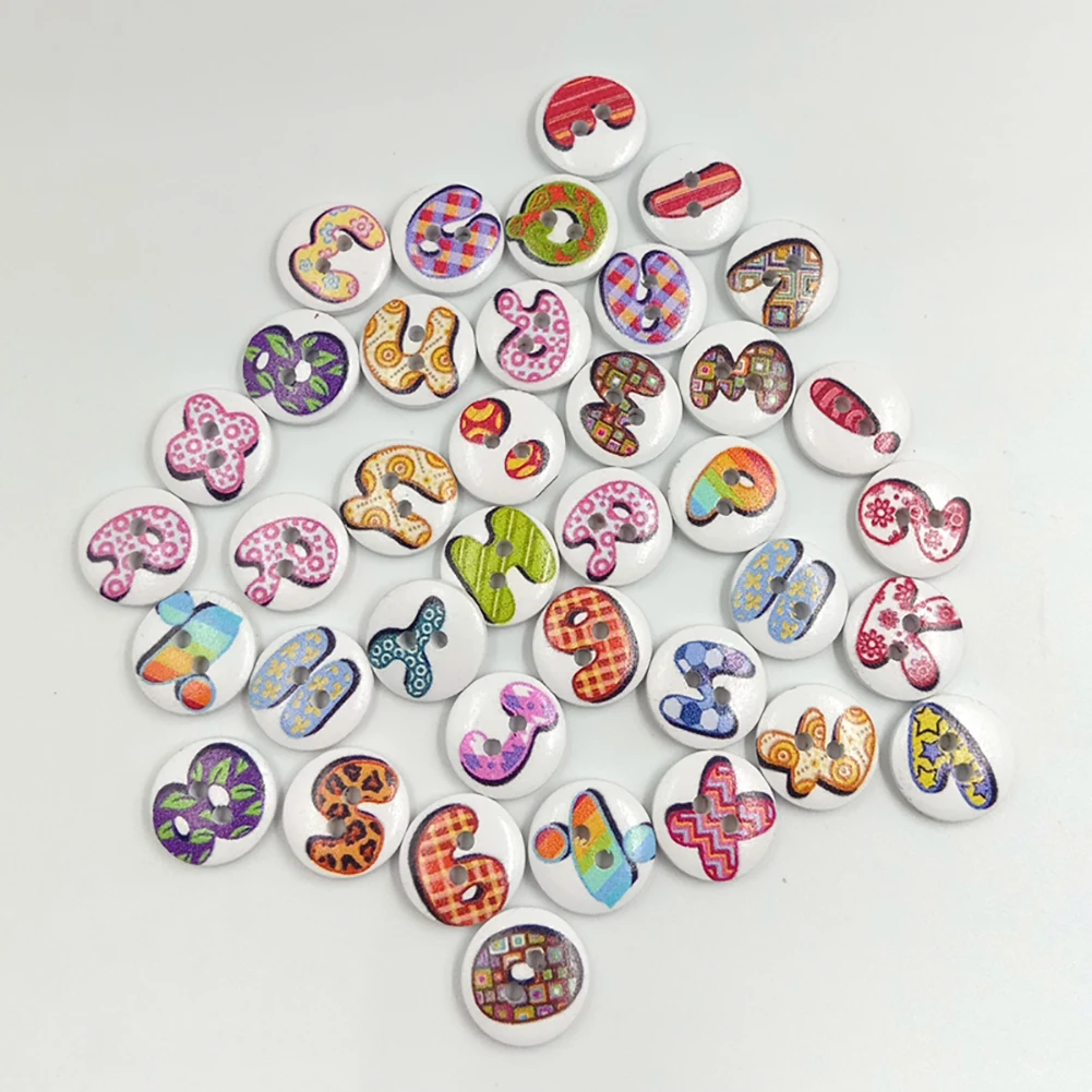 100Pcs Letter Symbol Round Wooden Buttons DIY Sewing Clothes Hand Crafts Decor | Дом и сад