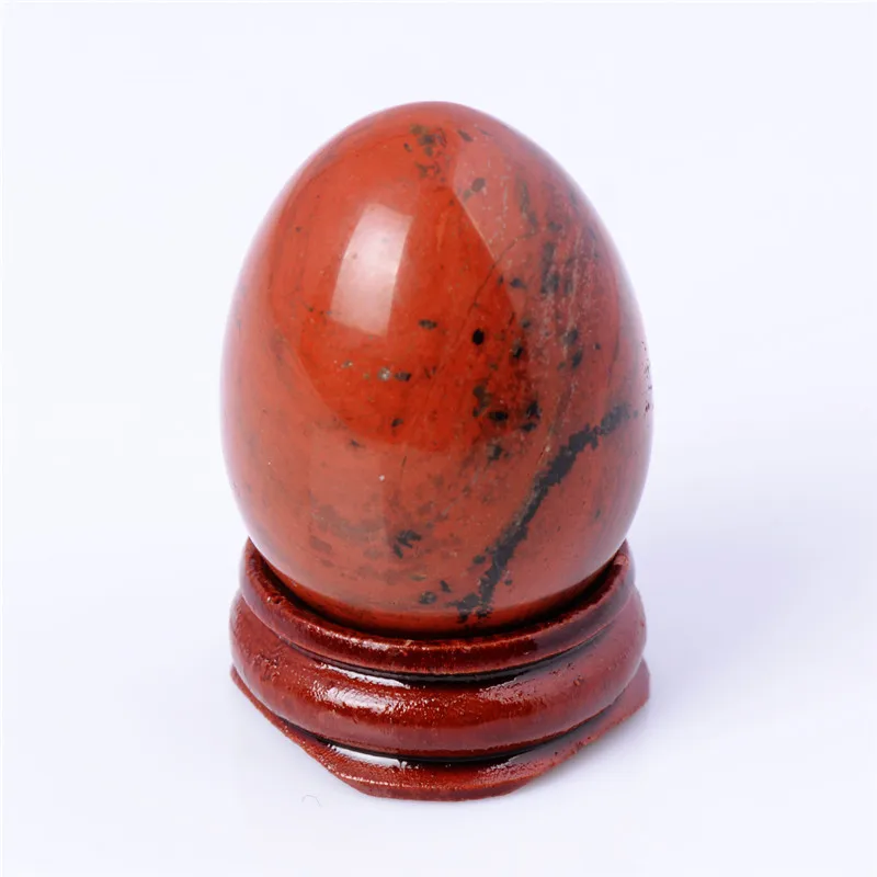 Red Jasper Бирюзовый опал розовый кварц Красная яшма яйцо с деревянной подставкой натуральная Чакра Исцеление Кристалл Камень «reiki» Резные шарики Бесплатный мешочек - Цвет: Red Jasper