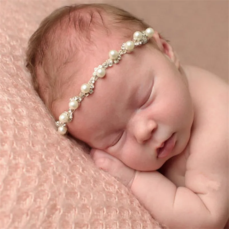

New 2020 1 PC Newborn Jewelry Crystal Headband Bling Pearl Rhinestone Headband Kids Girls Photography Props For Gift