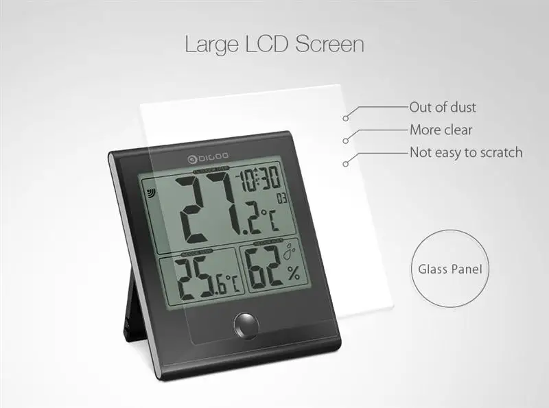 Digoo DG-TH1180 домашний комфорт Крытый открытый стеклянная панель термометр гигрометр Будильник Температура Влажность монитор