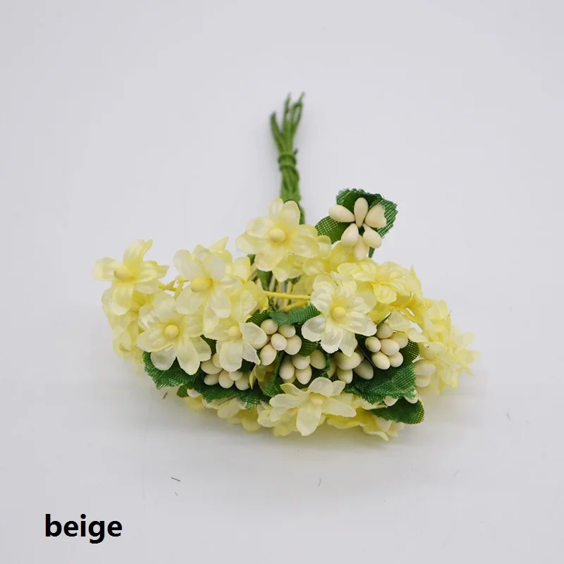 beige 12 шт./лот, искусственные сливы, ягода с тычинками, искусственные цветы для свадьбы, вечеринки, украшения дома, скрапбукинг, венок - Цвет: beige