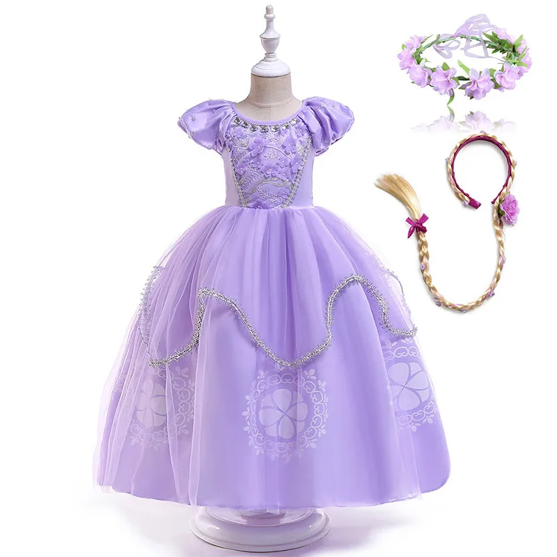 Dress Set-5 Элегантное платье принцессы Софии с цветочным узором для девочек на свадебную вечеринку; детская Карнавальная одежда для костюмированной вечеринки; Пышное Бальное Платье с короткими рукавами - Цвет: Dress Set-5
