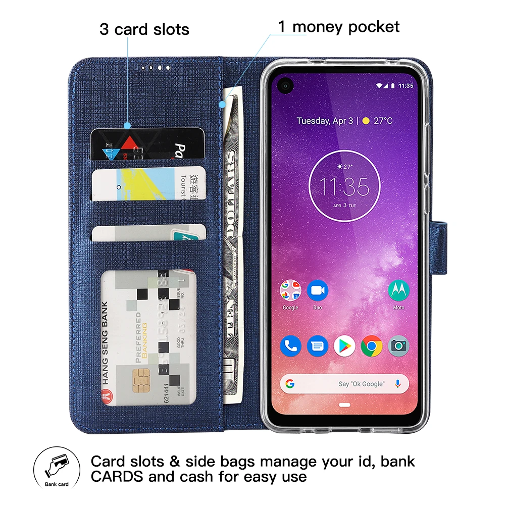 Винтажный кожаный флип-чехол для Motorola Moto One Vision кошелек с кармашком магнитный штатив Обложка для книги для Motorola Moto One Vision