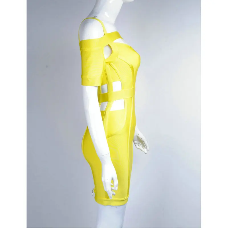 Summer Fashion Sexy Short Sleeve Yellow Bandage Dress 2017 Elegant Designer Party | Женская одежда