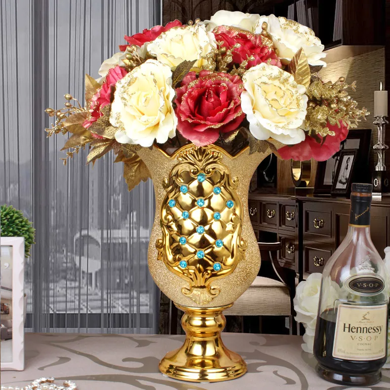 Современная бытовая Золотая керамическая ваза Алмазное креативное украшение