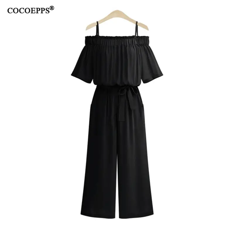 2019 Fashion Women Summer Jumpsuits Casual Plus Size Elegant Rompers With Sashes Loose Wide Leg Big Long Pants Overalls 4XL | Женская