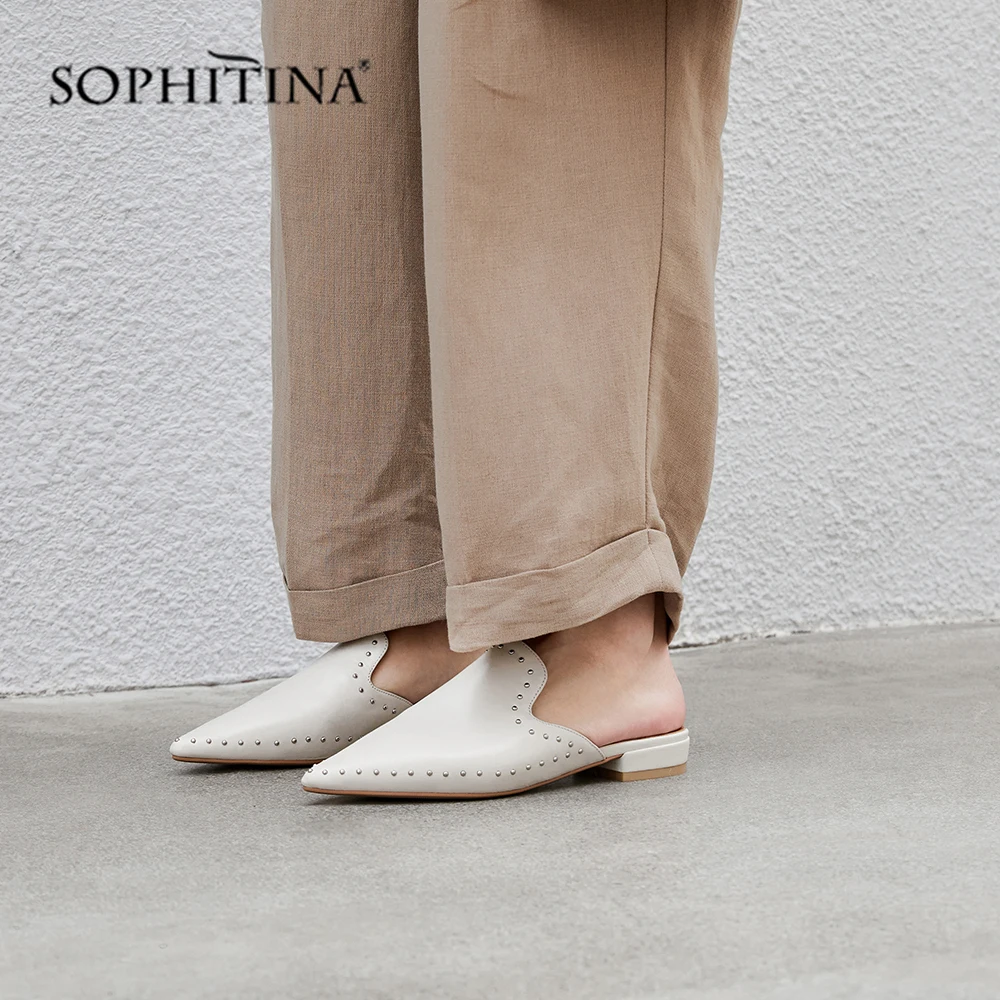 SOPHITINA/модные повседневные туфли из коровьей кожи на плоской подошве с острым