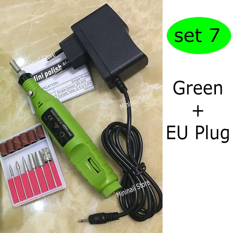 Green - EU Plug Мини ногтей Мощность сверло Набор 6 бит профессиональных электродрели Маникюр Стайлинг Книги по искусству инструмент подачи педикюр формирование Средства ухода за кожей стоп Средства ухода за мотоциклом код - Цвет: Green - EU Plug