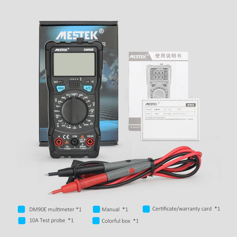 MESTEK DM90E мультиметр DC/AC Измеритель сопротивления току NCV True RMS портативный цифровой