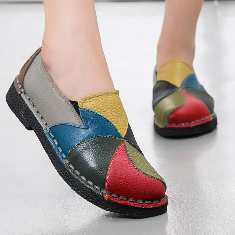

BeckyWalk Handmade Retro Soft Bottom Flat Shoes Women Autumn Genuine Leather Shoes Patchwork Casual Leather Shoes Woman WSH2939