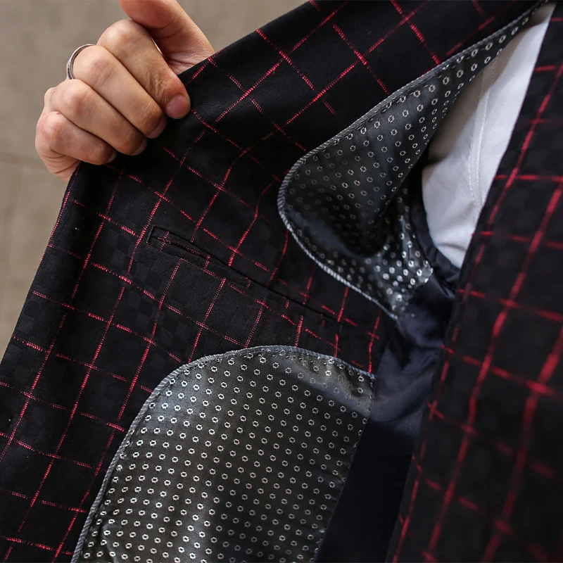 2016 Мужские Костюмы Красный Плед Дизайн Выпускного Вечера Смокинг Костюм для