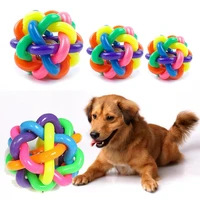 woven rubber ball sounding training chew teeth pet dog toy plastic colourful ball bell dog pet toy
