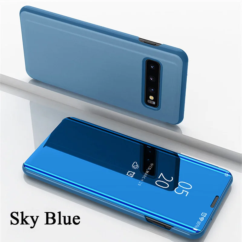 Зеркальное окошечко, чехол для samsung Galaxy S10 S9 S8 плюс 5G S10E Note 8 9 10 Pro A10 A20 A30 A50 A70 A10E A20E кожаный чехол с откидной крышкой - Цвет: Sky Blue