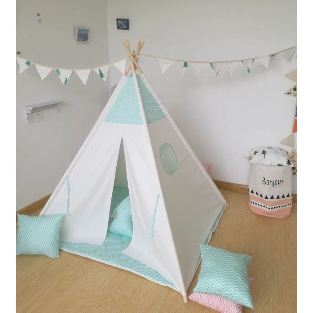 Детская игровая палатка с зеленой полосой типи вигвам для детей|kids teepee tents|teepee play