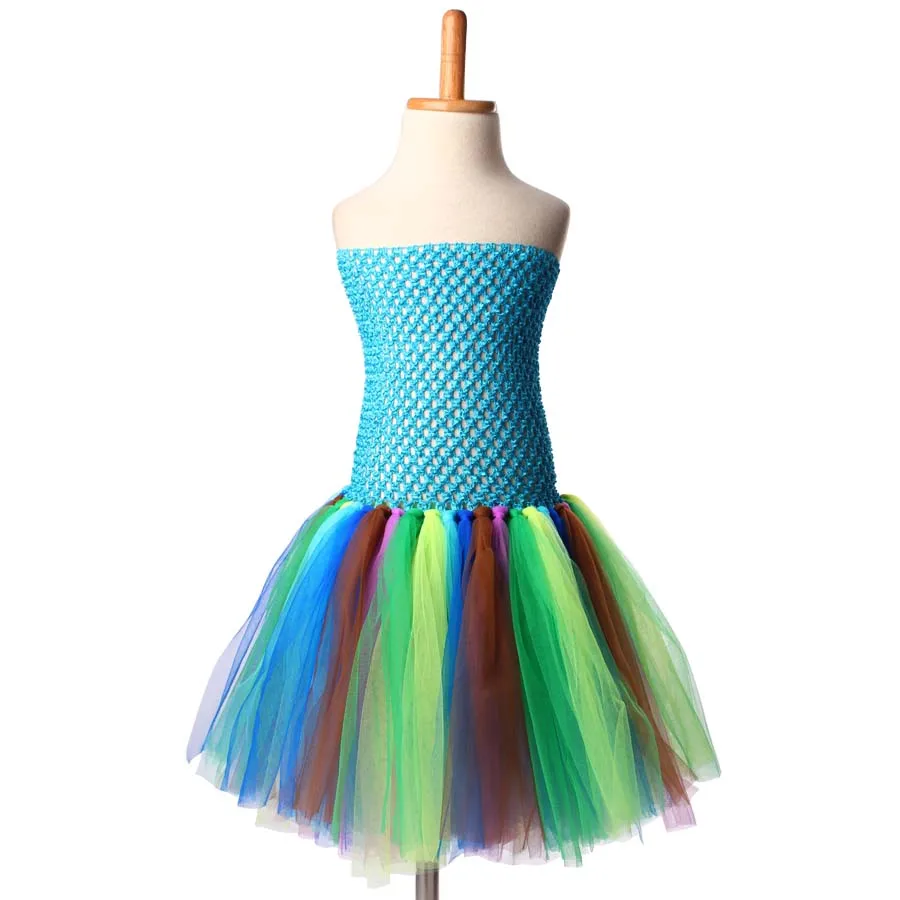 Ksummeree Turquoise Peacock Feather Girls Tutu Dress Halloween Purim Birthday Party Children Pageant Ball Gown | Детская одежда и