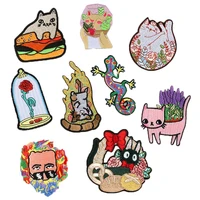 cartoon cat embroidered patches iron on for clothing lizard flower appliques kawaii flower cats badges coats hats shoes parches
