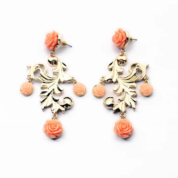 Bulk Price New Style of the Hottest Wholesale Elegant Resin Flower Leaf Shiny Gold Color Pierce Earrings | Украшения и аксессуары