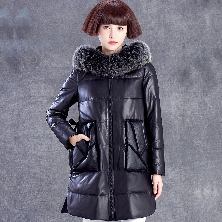 Новинка куртка из натуральной кожи женская зимняя модная теплая пуховая кожаная