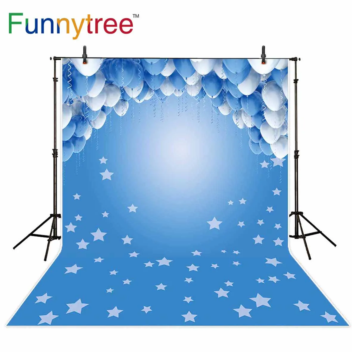 

Фон Funnytree для фотостудии с изображением голубых воздушных шаров звезд вечевечерние дня рождения детского душа