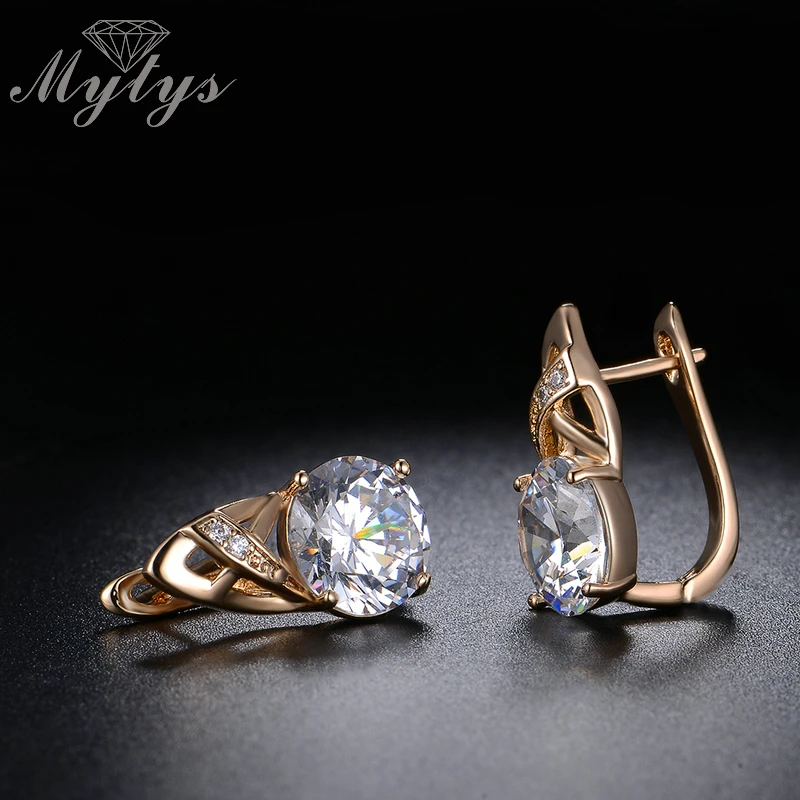 Mytys Prong Setting Crystal Drop Earring Gold Color Copper Alloy Fashion Earrings for Female CE271 |