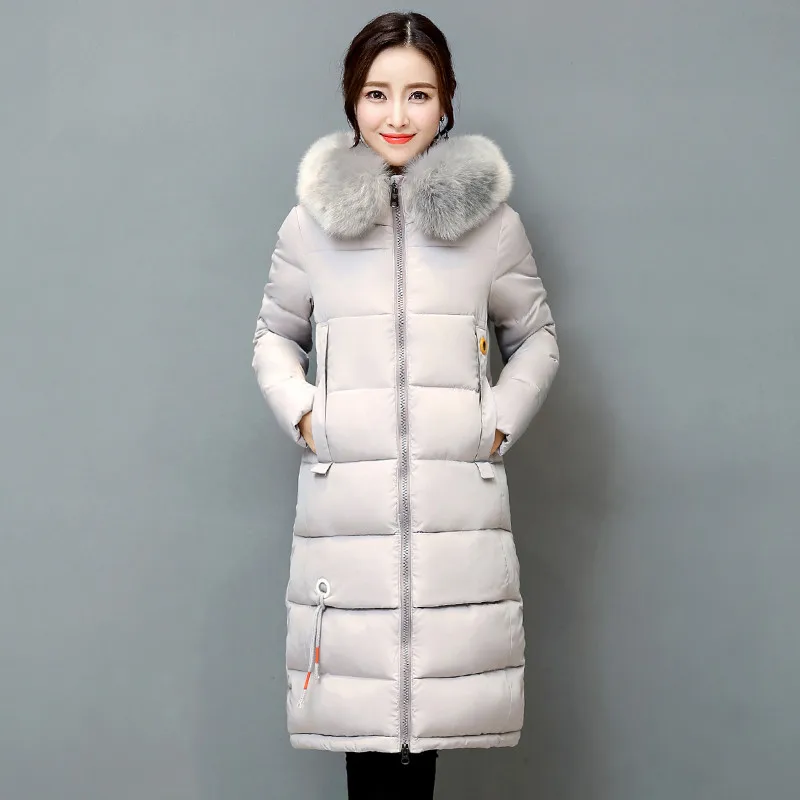 Женские зимние куртки с большим меховым воротником 2020 облегающие пальто