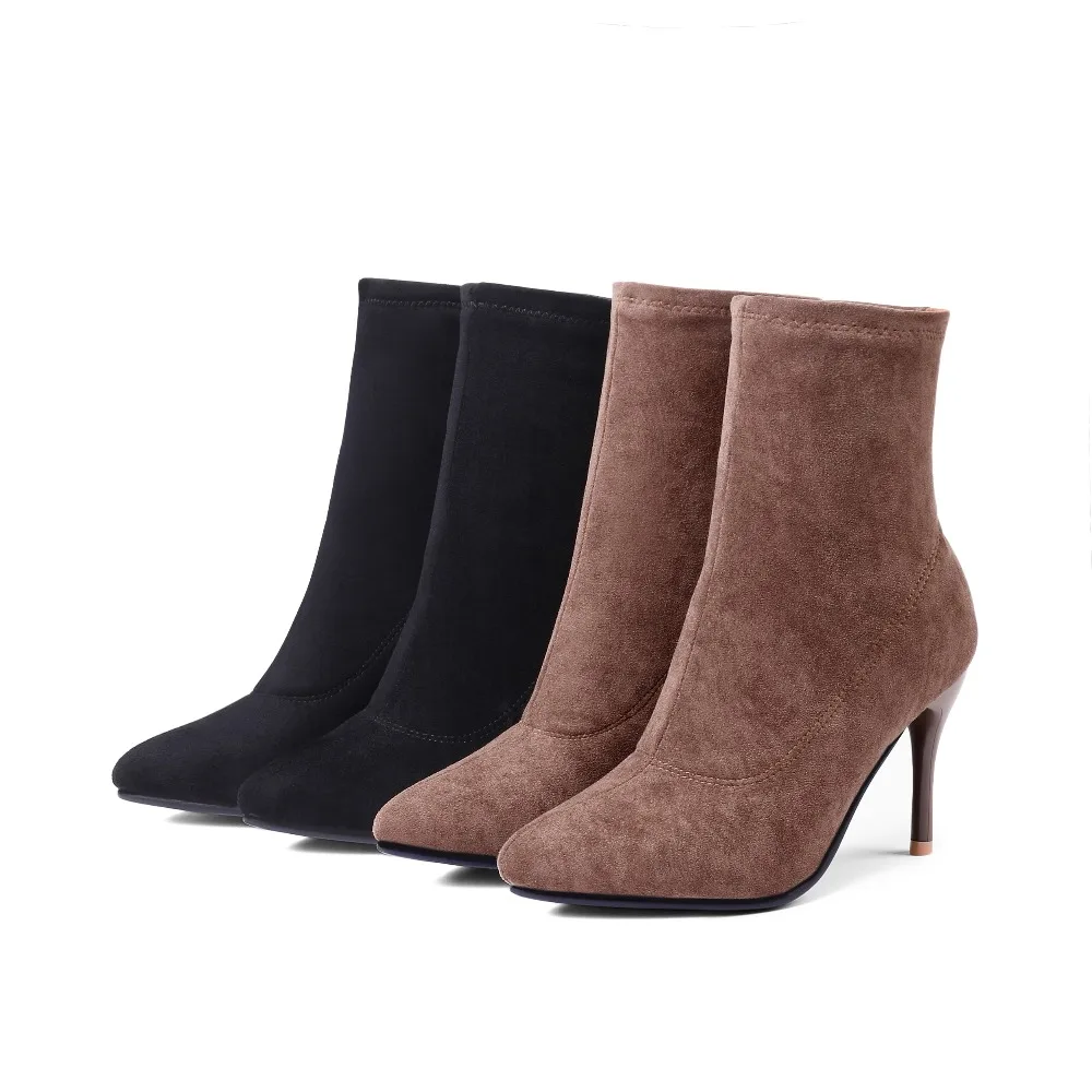 Модные ботильоны с эластичным голенищем на высоком массивном каблуке Эластичные