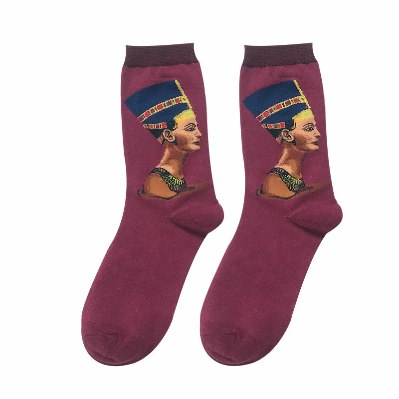 Red Cleopatra Новые популярные женские Носки с рисунком маслом Мона Лиза модные хипстерские Носки с рисунком Ван Гога хлопковые мужские сумасшедшие носки Длинные крутые забавные носки - Цвет: Red Cleopatra