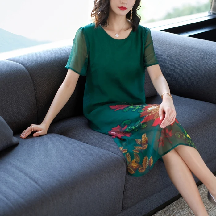 Зеленые шелковые платья женские вечерние 2019 плюс размер Xxl для больших женщин