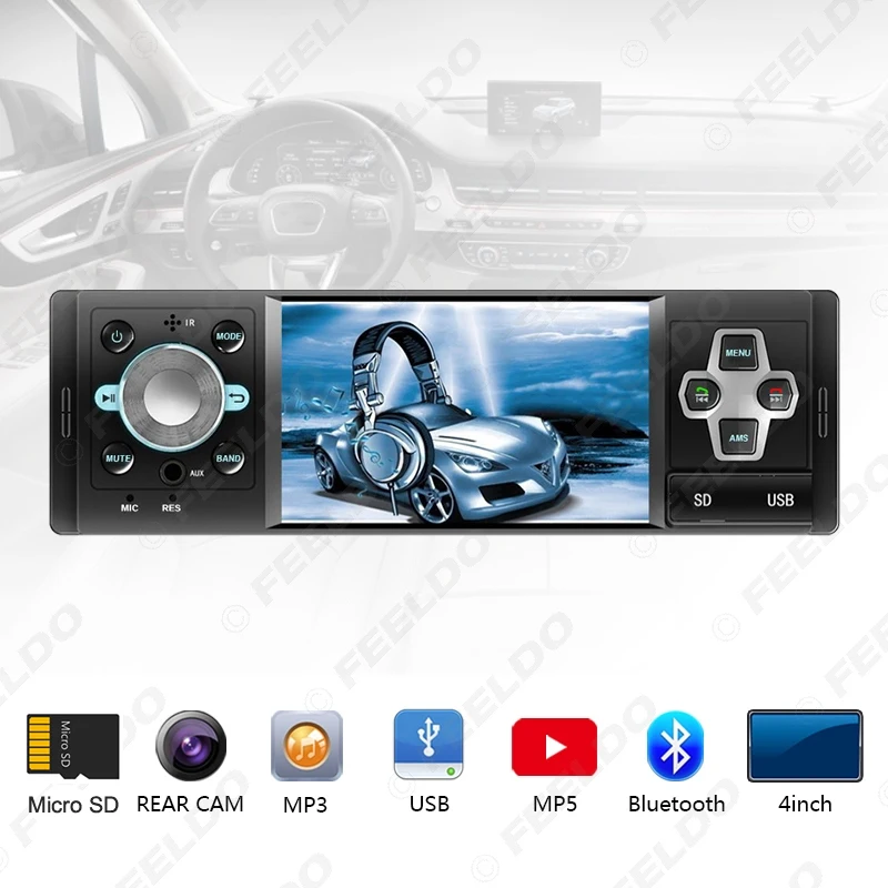 FEELDO 4 дюйма 1DIN ISO Автомобильный мультимедийный плеер с Mp3/Mp4/Mp5 поддержкой USB, SD карт памяти, резервная Bluetooth Камера Функция получаете: Камера#4492+ 3234