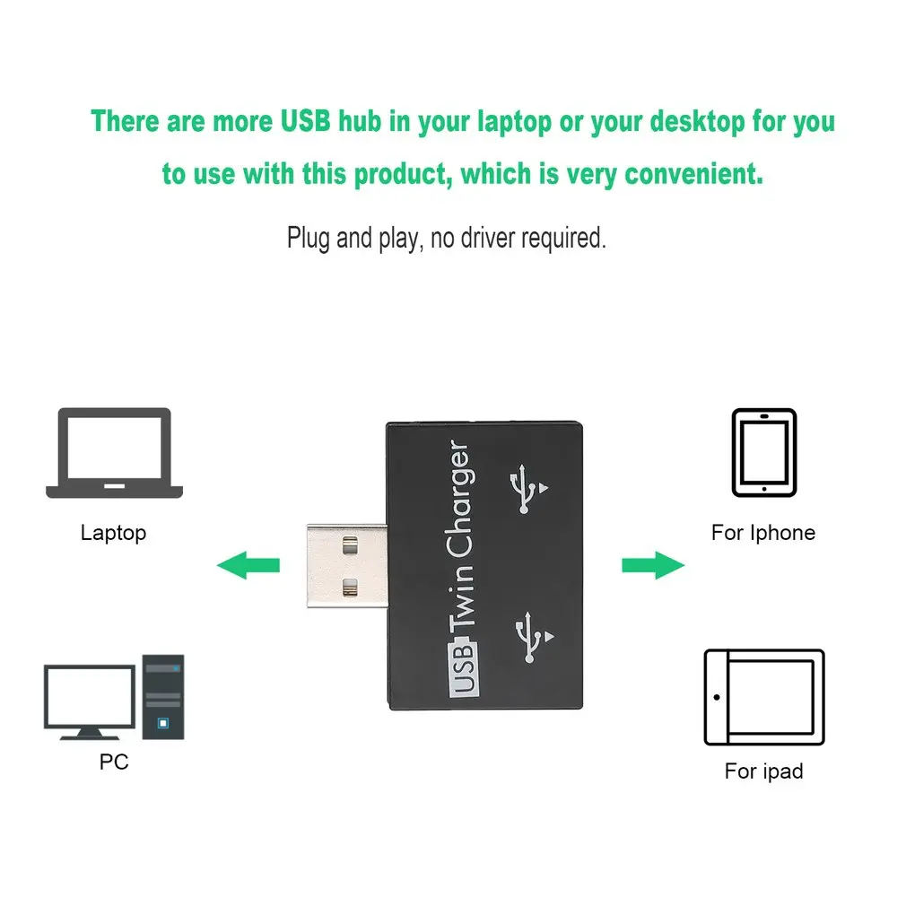 Мини usb-хаб на 2 порта зарядное устройство концентратор адаптер Горячая Продажа