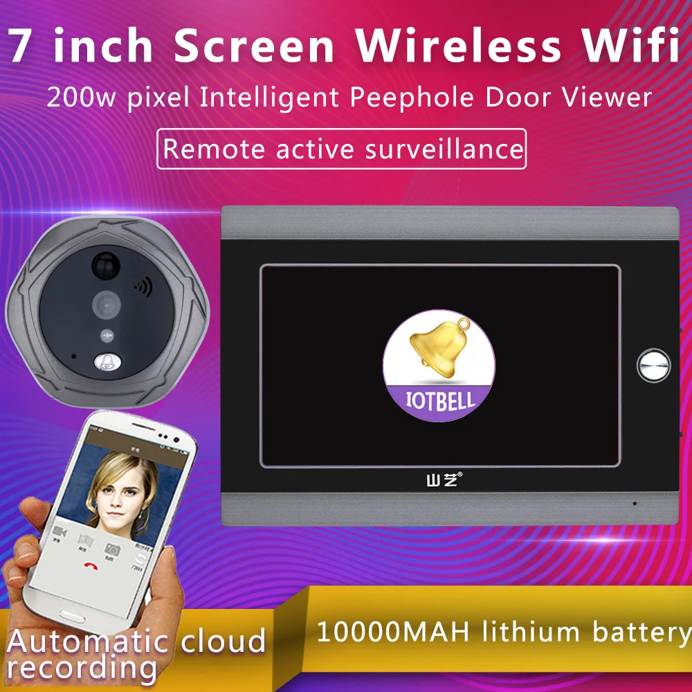 Маунтион 720P WiFi беспроводной цифровой глазок дверной зритель 7 дюймов Передняя видео дверь глазок камера Wifi видео домофон система