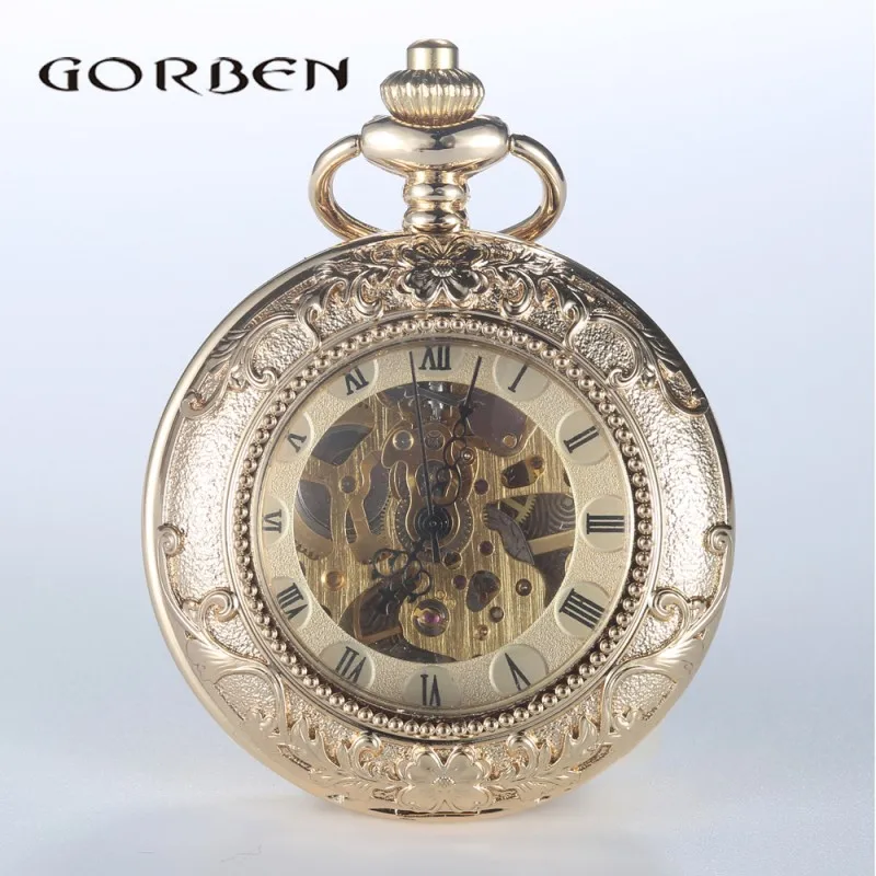 Роскошные золотые карманные часы в стиле стимпанк на цепочке с гравировкой 2