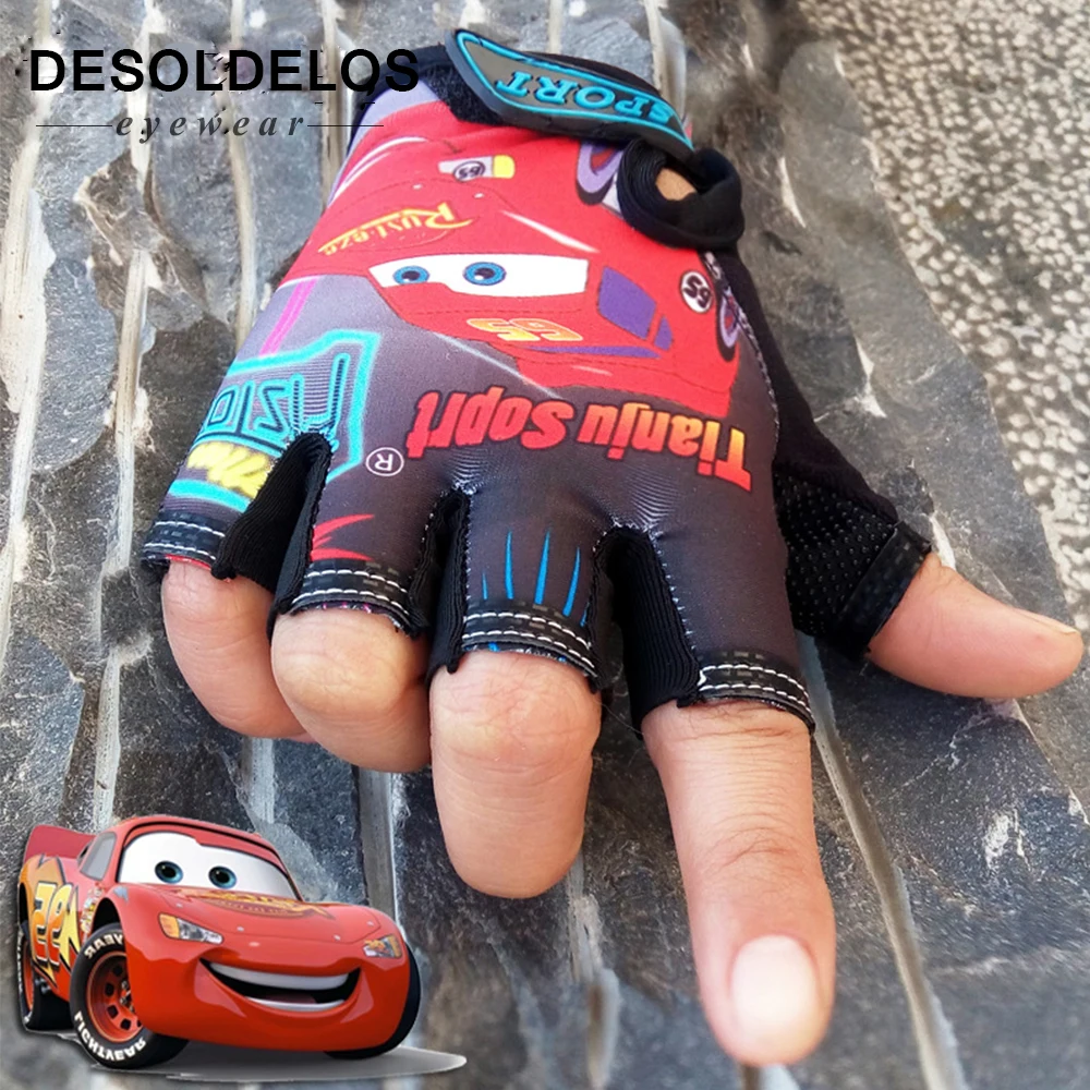 

DesolDelos Sport Gloves For Kids Semi-finger Children Mittens Cotton Car Pattern Boys Girls fingerless Gloves for Outdoor 2019