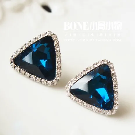 Free Shipping PE160 Luxury 18KGP Simulated Diamond Crystal Triangle Waterdrop Emeral Ruby Women Stud Earring Wholesale | Украшения и