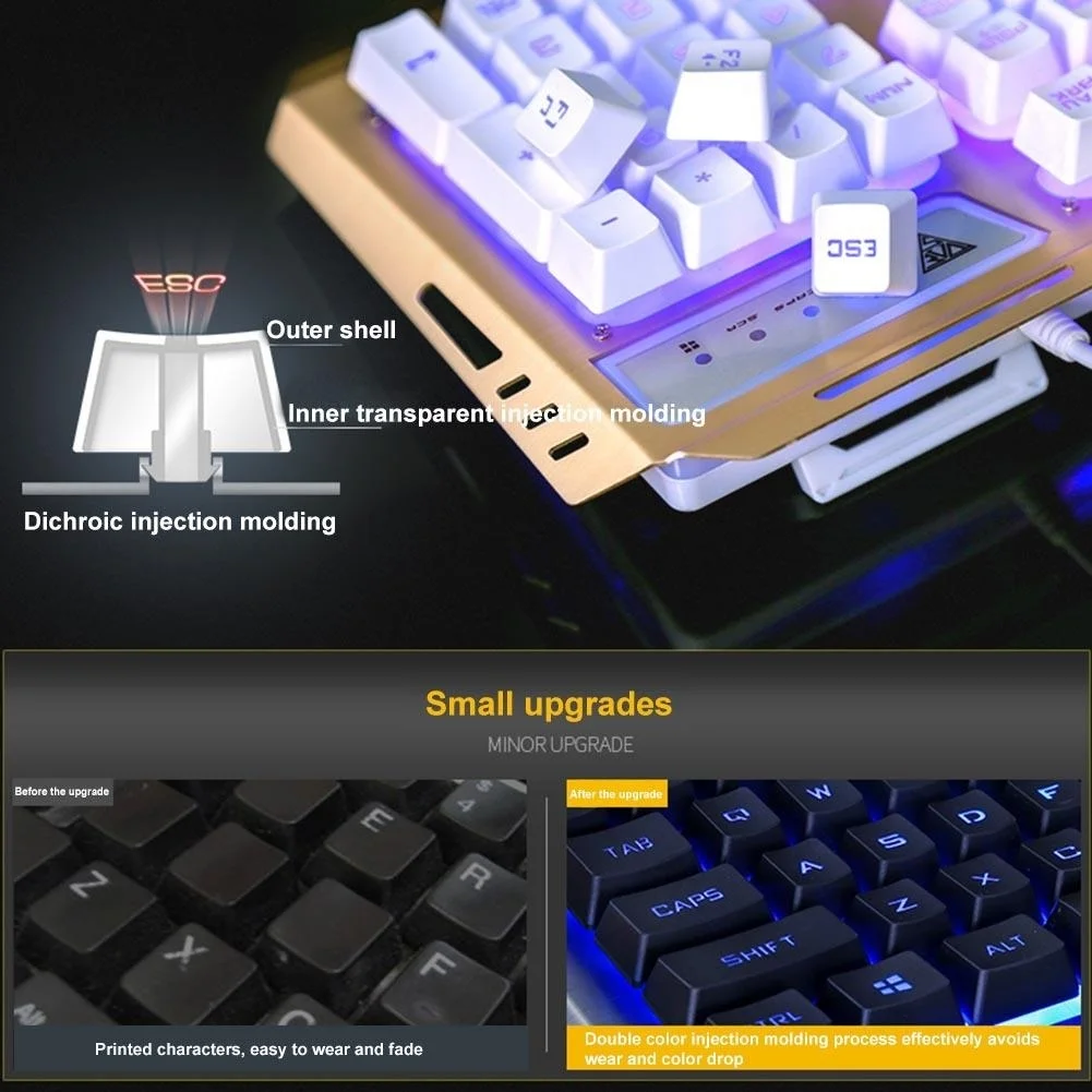 Yoteen V1 USB Проводная эргономичная 7 цветов светодиодный подсветкой Gaming Keyboard и 4
