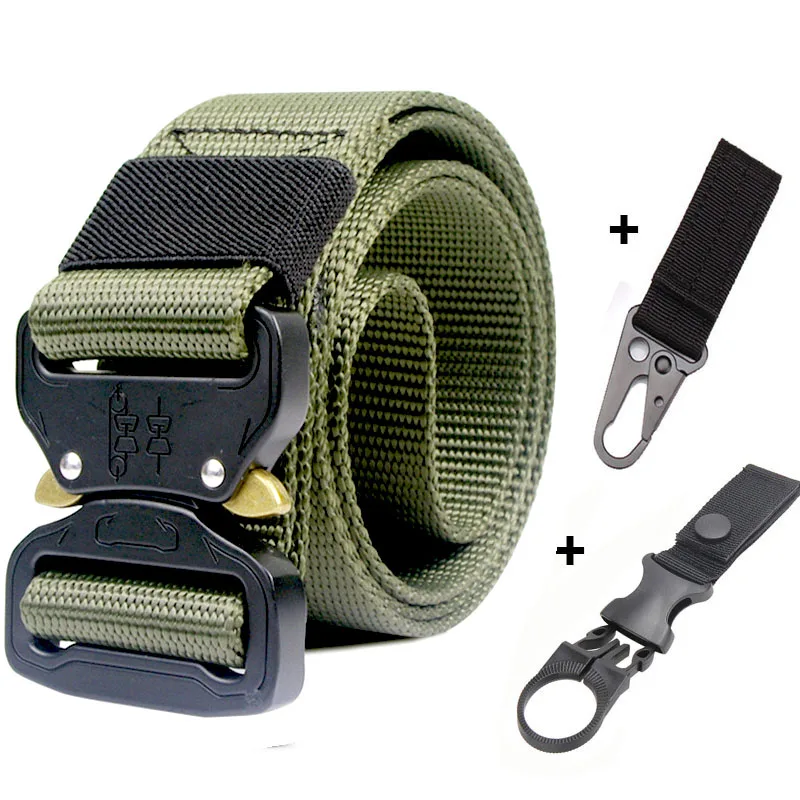 belt and 2 hook Нейлоновый ремень большого размера, армейский военный тактический ремень с металлической пряжкой, пояс для выживания на открытом воздухе, мужской повседневный Модный стильный ремень для джинсов - Цвет: belt and 2 hook