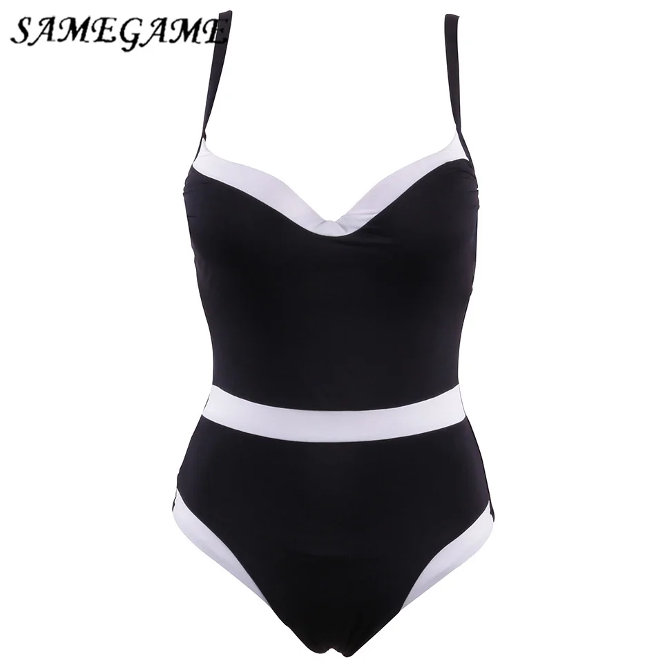 Женский цельный купальник SAMEGAME черный купальный костюм большого размера лето