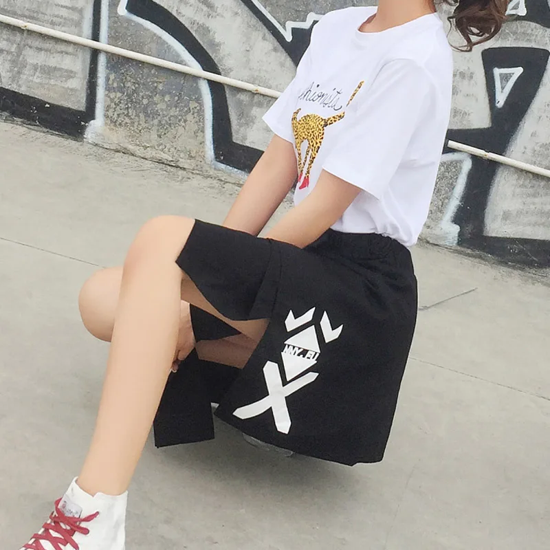 Женская Асимметричная юбка Cheerart черная камуфляжная мини с высокой талией